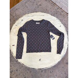 Lucky Brand Girl's Gray Floral Long Sleeve Ribbed Henley Top Size M Kids